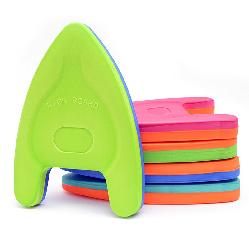 a stack of colorful plastic kick board